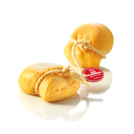 Auf dem Bild sind zwei Stücke Käse zu sehen, die in gelber Farbe und mit einer Schnur zusammengebunden sind.