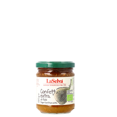 Auf dem Bild ist ein Glas mit extra Feigenmarmelade der Marke LaSelva zu sehen.